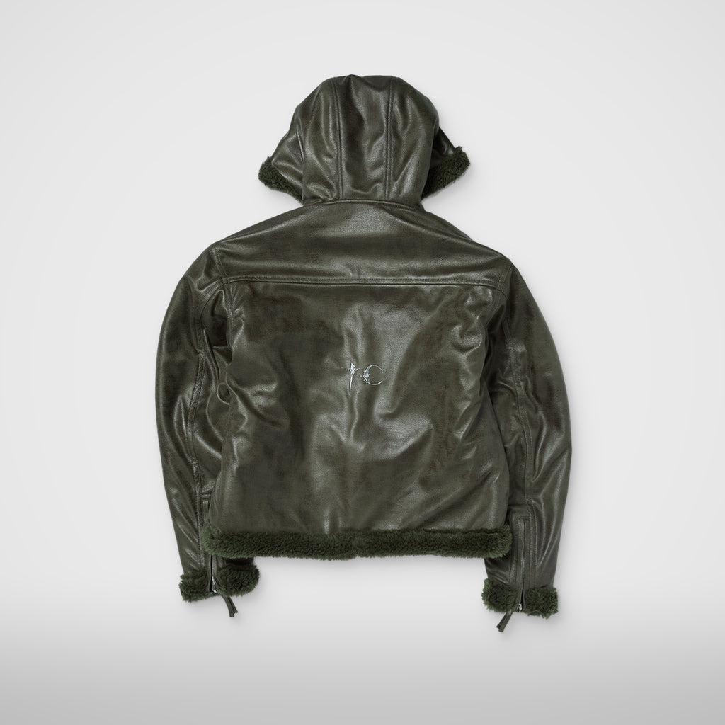 Thug Club TC Reversible Shearling Jacket in khaki, view 2 of 4