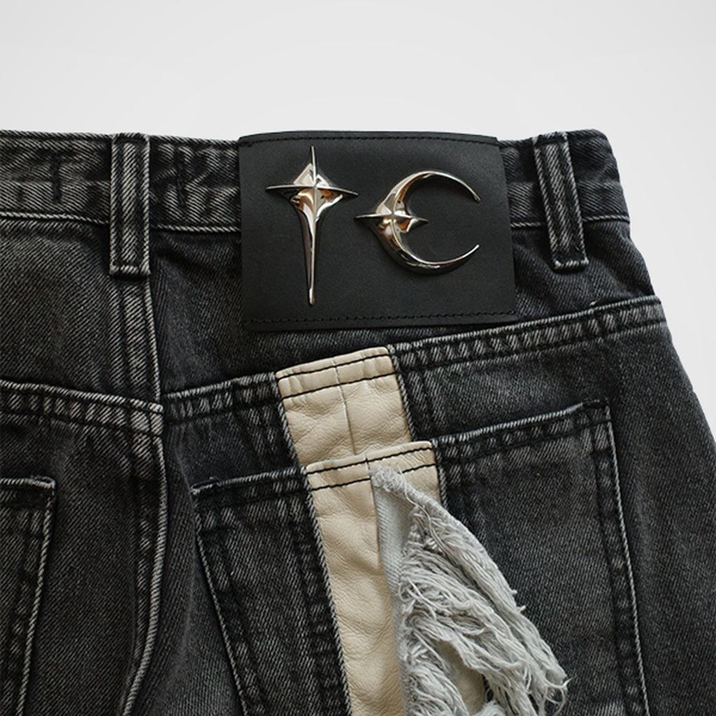 Thug Club Mohican Leather Denim Pants in blk/wht, view 5 of 5