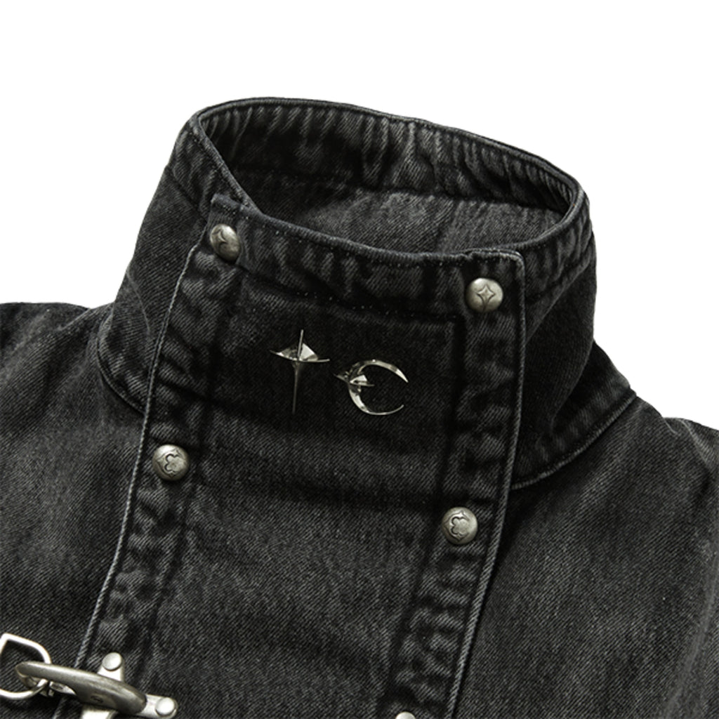 Thug Club Bio Soldier Denim Trench Coat in black, view 3 of 10