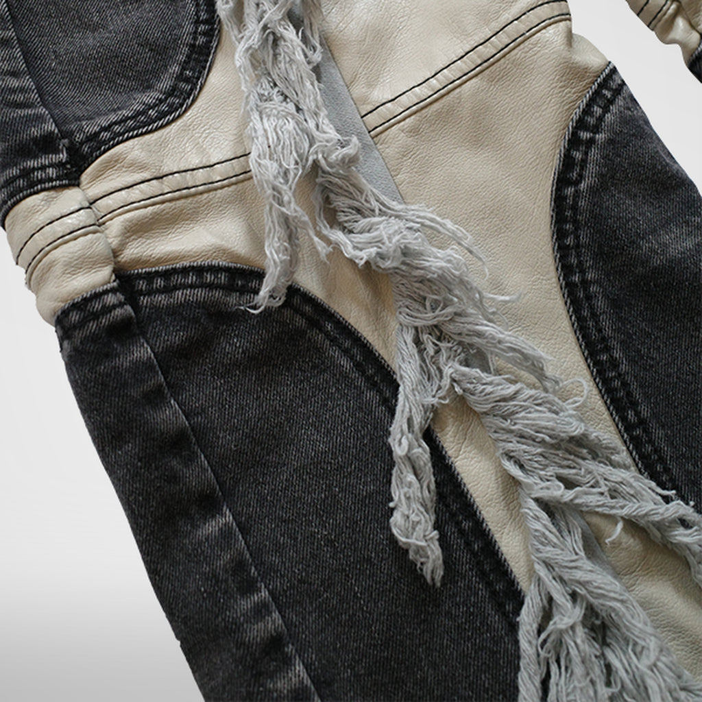 Thug Club Mohican Leather Denim Pants in blk/wht, view 4 of 5