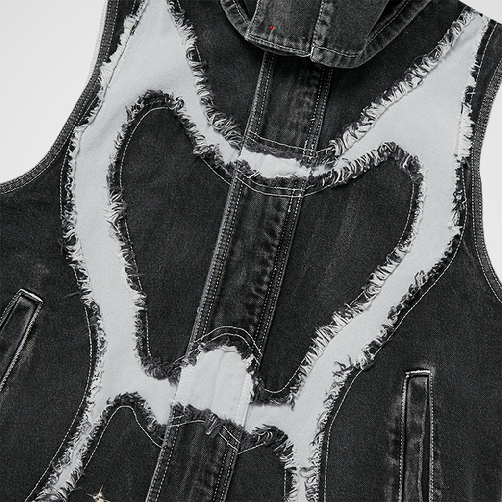 Thug Club Cave Denim Vest in blk/wht, view 3 of 10