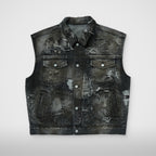 Thug Club Hard-Washed Damaged Denim Vest in black