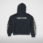 Thug Club Leather Flame Hooded Zip-Up in navy, view 2 of 2