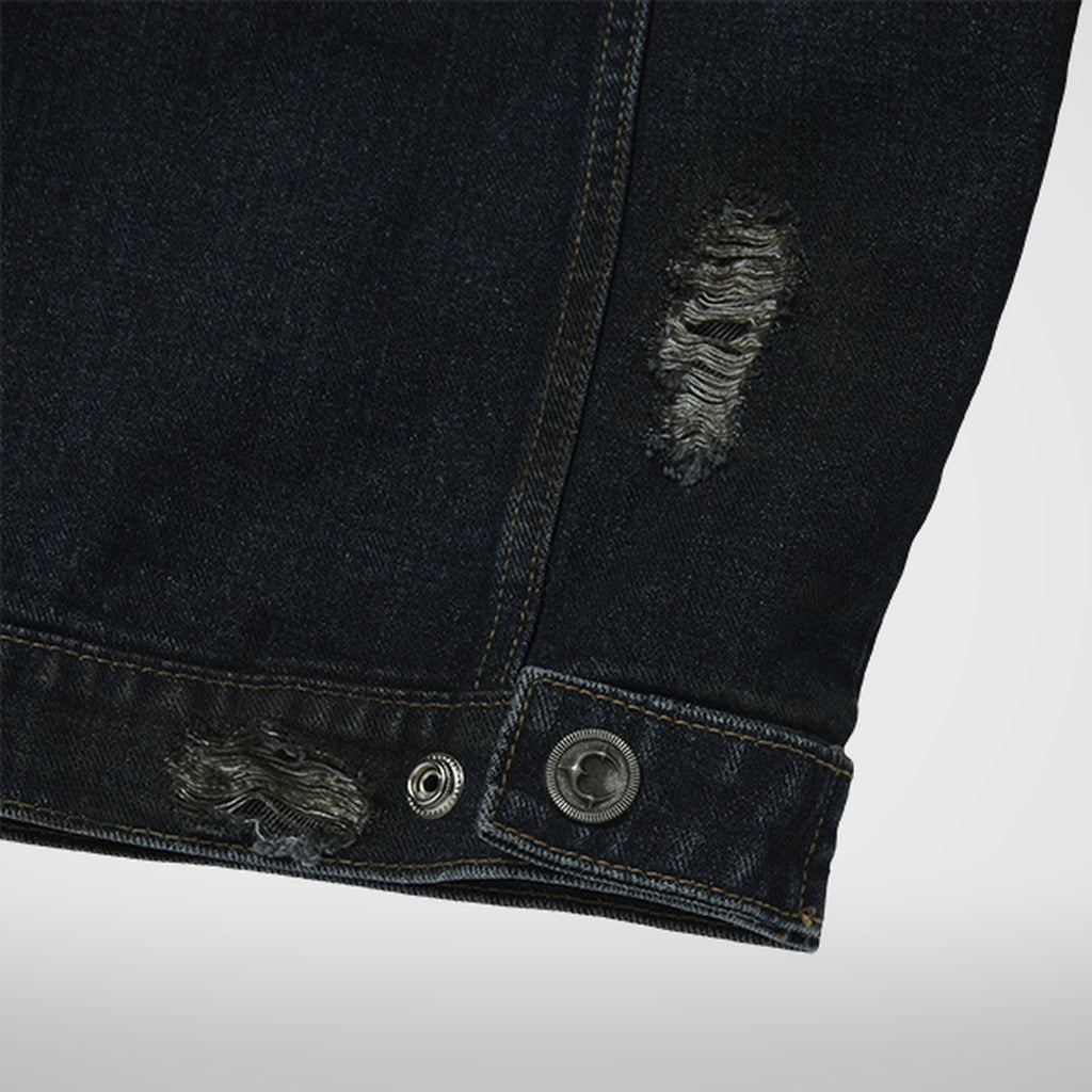 Thug Club Burn Down Denim Jacket in blue, view 9 of 9