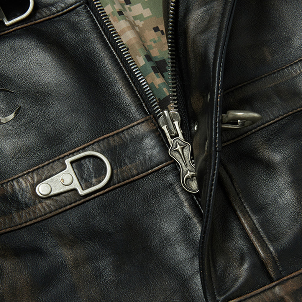 Thug Club Bio Soldier Leather Jacket in black, view 5 of 8