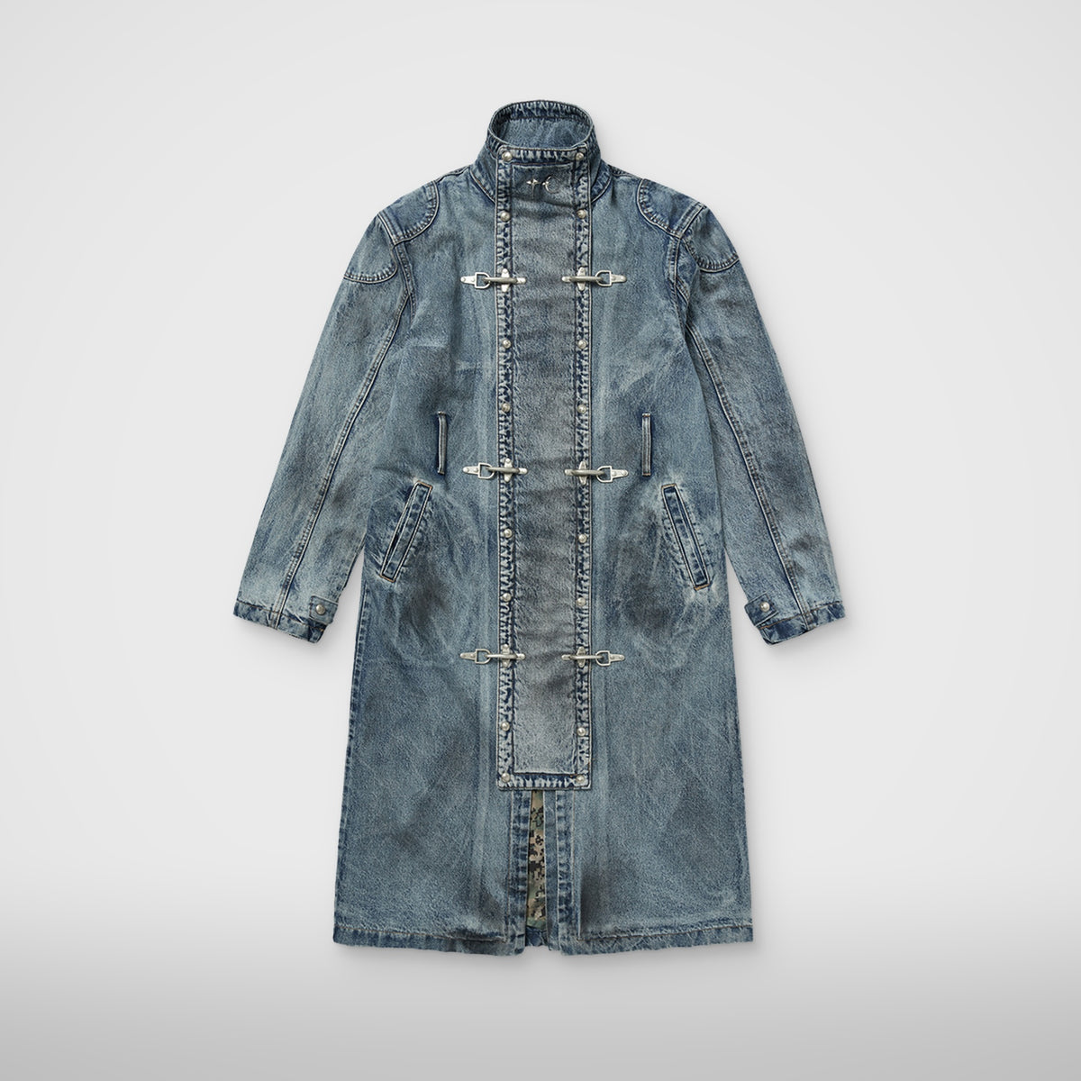 Thug Club Bio Soldier Denim Trench Coat in blue