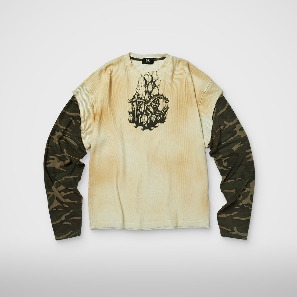 Thug Club TC Hellfire Layered T-Shirt in camo/white, front view