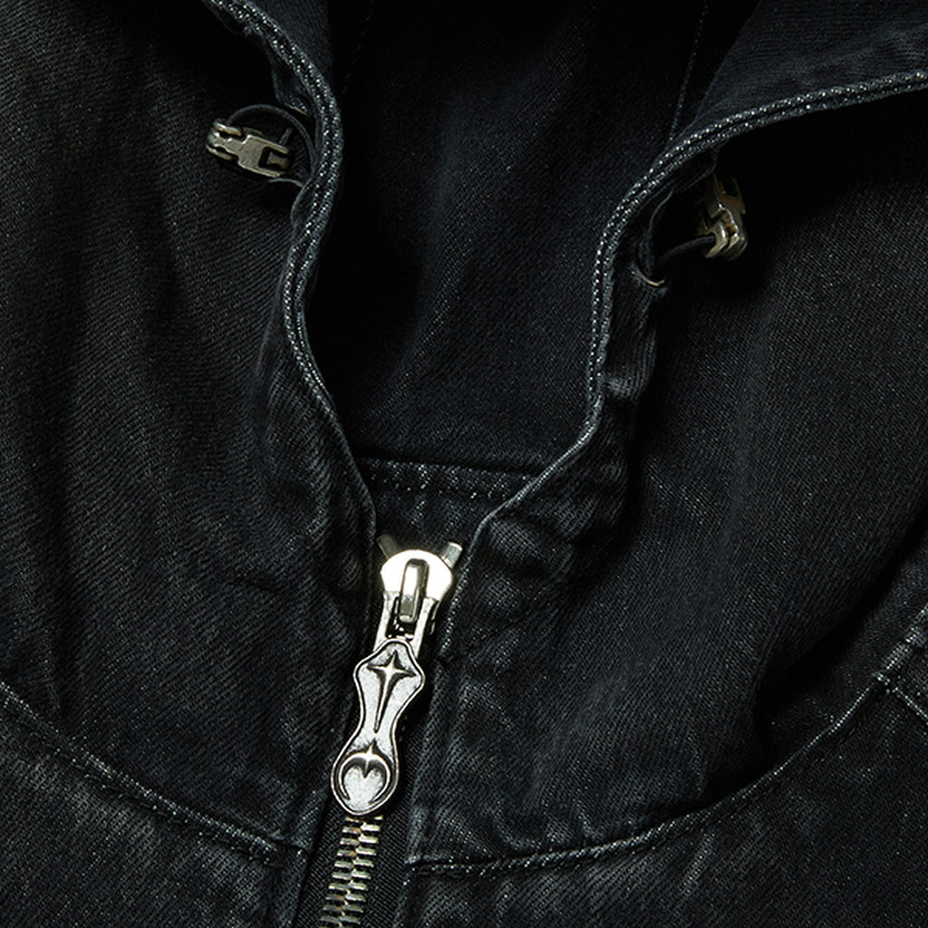 Thug Club Basic Emblem Denim Jacket in black, view 3 of 7