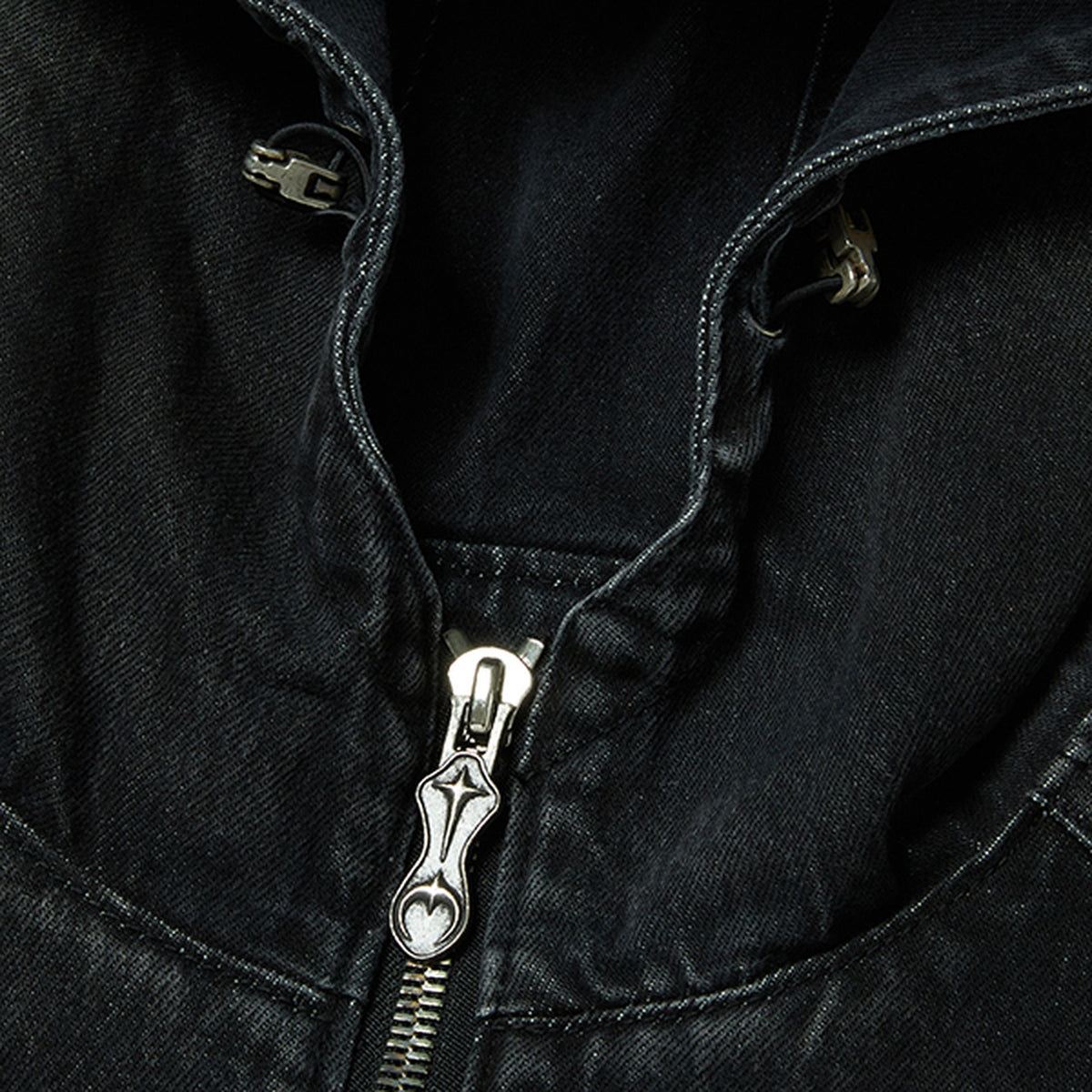 Thug Club Basic Emblem Denim Jacket in black, view 3 of 7