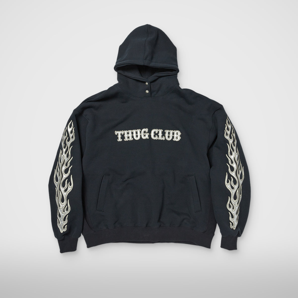 Thug Club Leather Flame Hoodie in navy