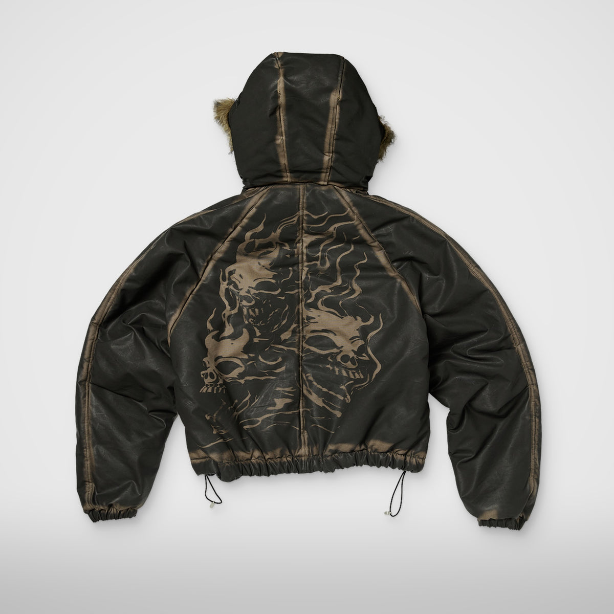 Thug Club Three Riding Skull Fur Hooded Jacket in black, view 2 of 11