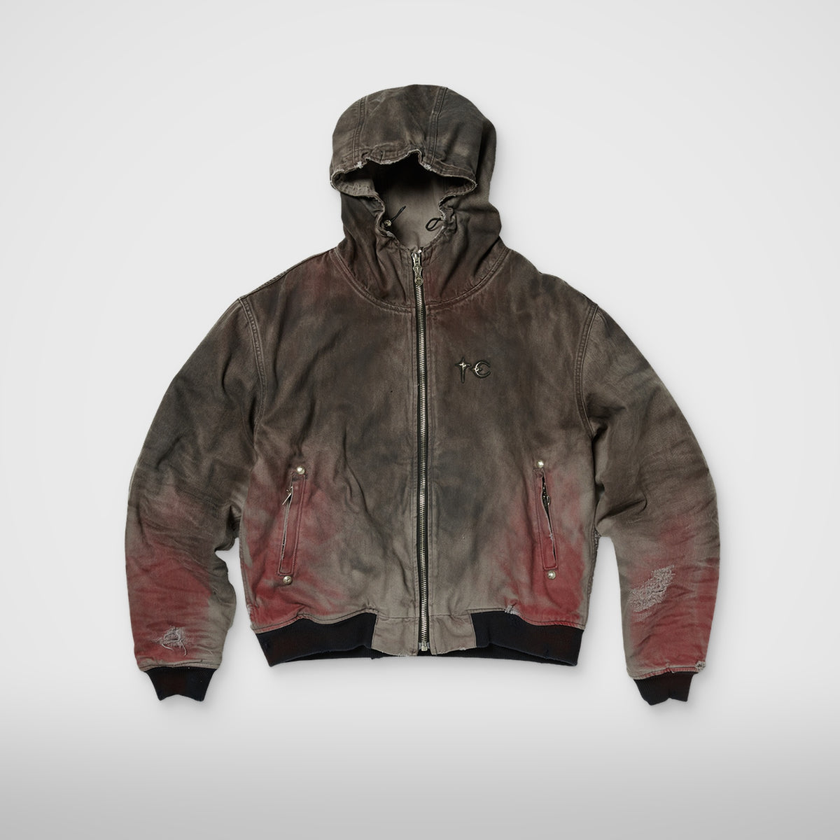 Thug Club Three Riding Skull Vintage Jacket in grey, front view