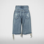 Thug Club Double Knee Denim Shorts in blue, view 2 of 5