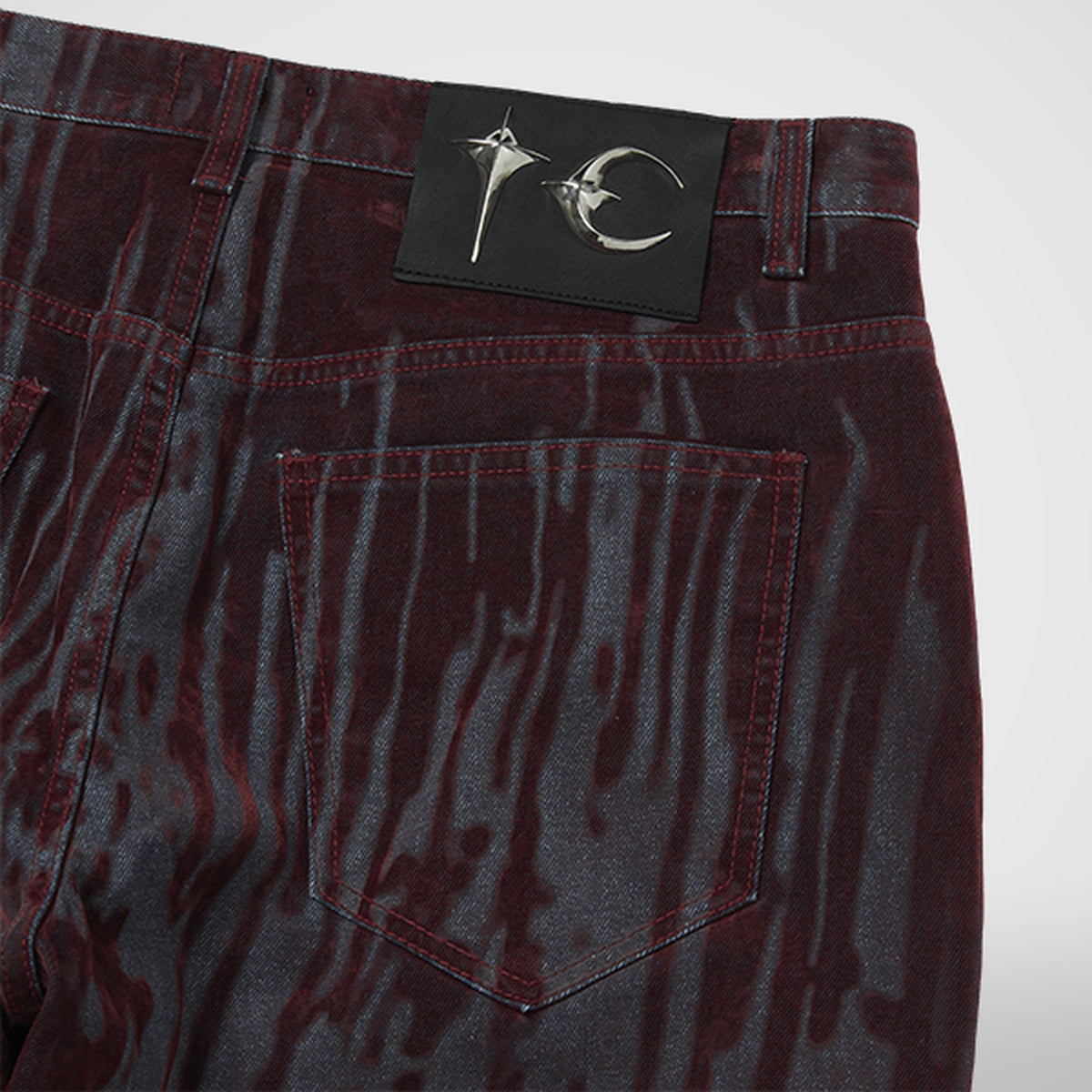 Thug Club Blood Lazered Denim Pants in red, view 7 of 7