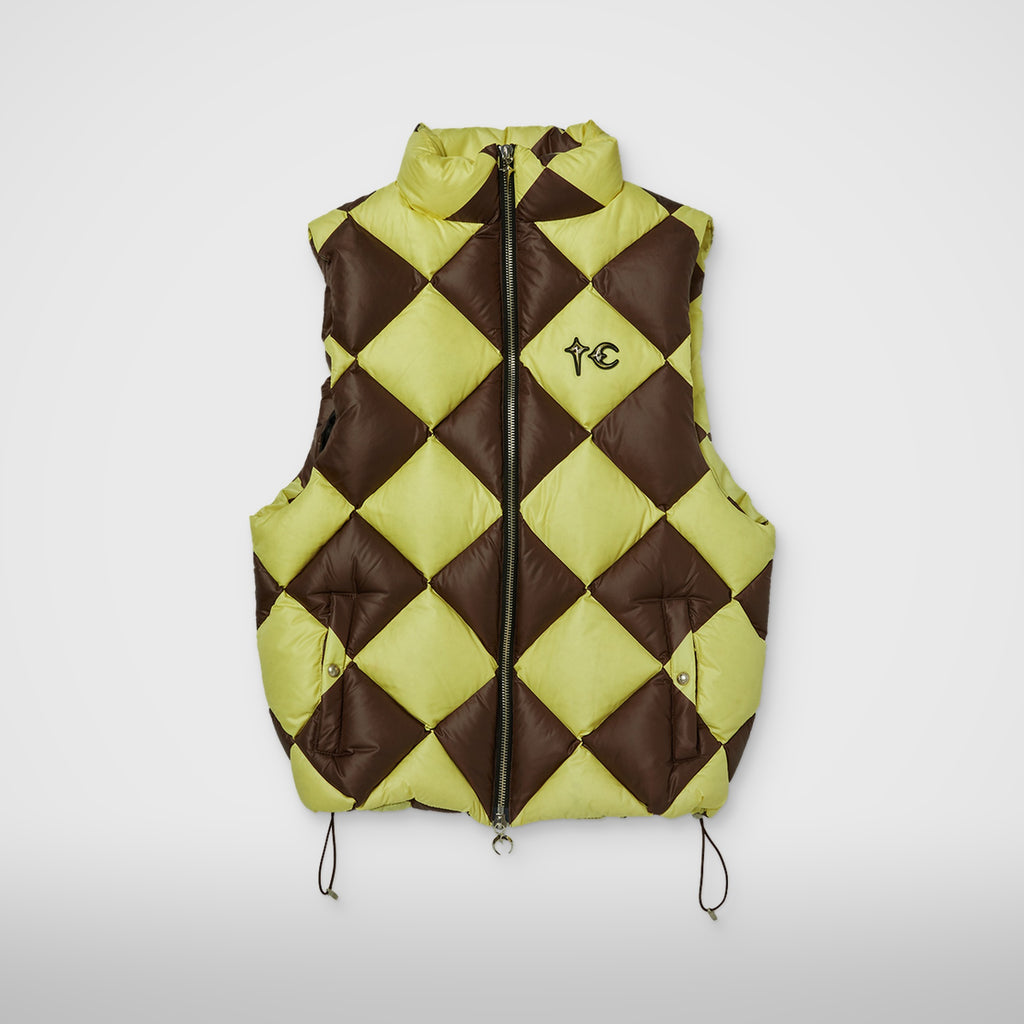 Thug Club Checkmate Puffer Vest in yellow/brown
