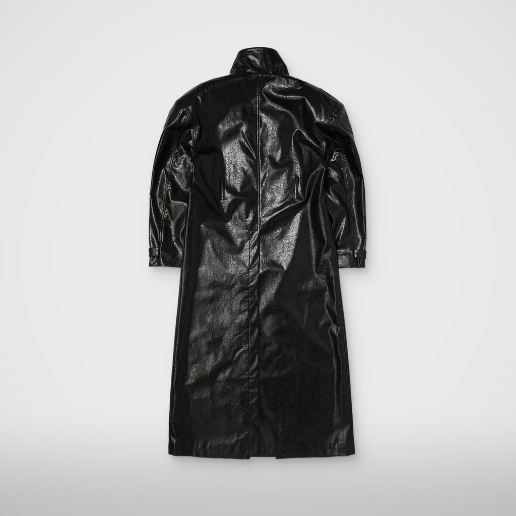Thug Club TC Leather Trigun Coat in black, back view