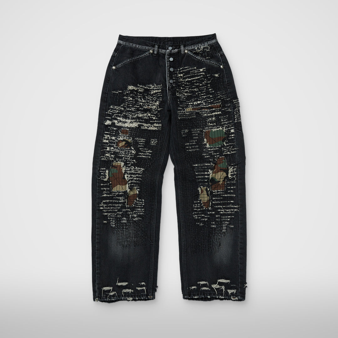 Vintage-Stitched Camo Denim Pants