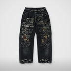 Thug Club Vintage-Stitched Camo Denim Pants in black
