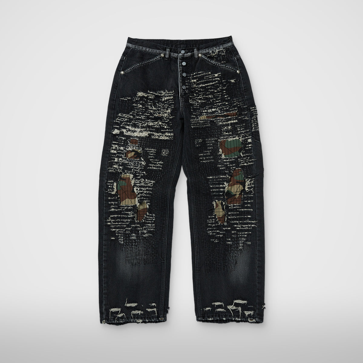 Thug Club Vintage-Stitched Camo Denim Pants in black