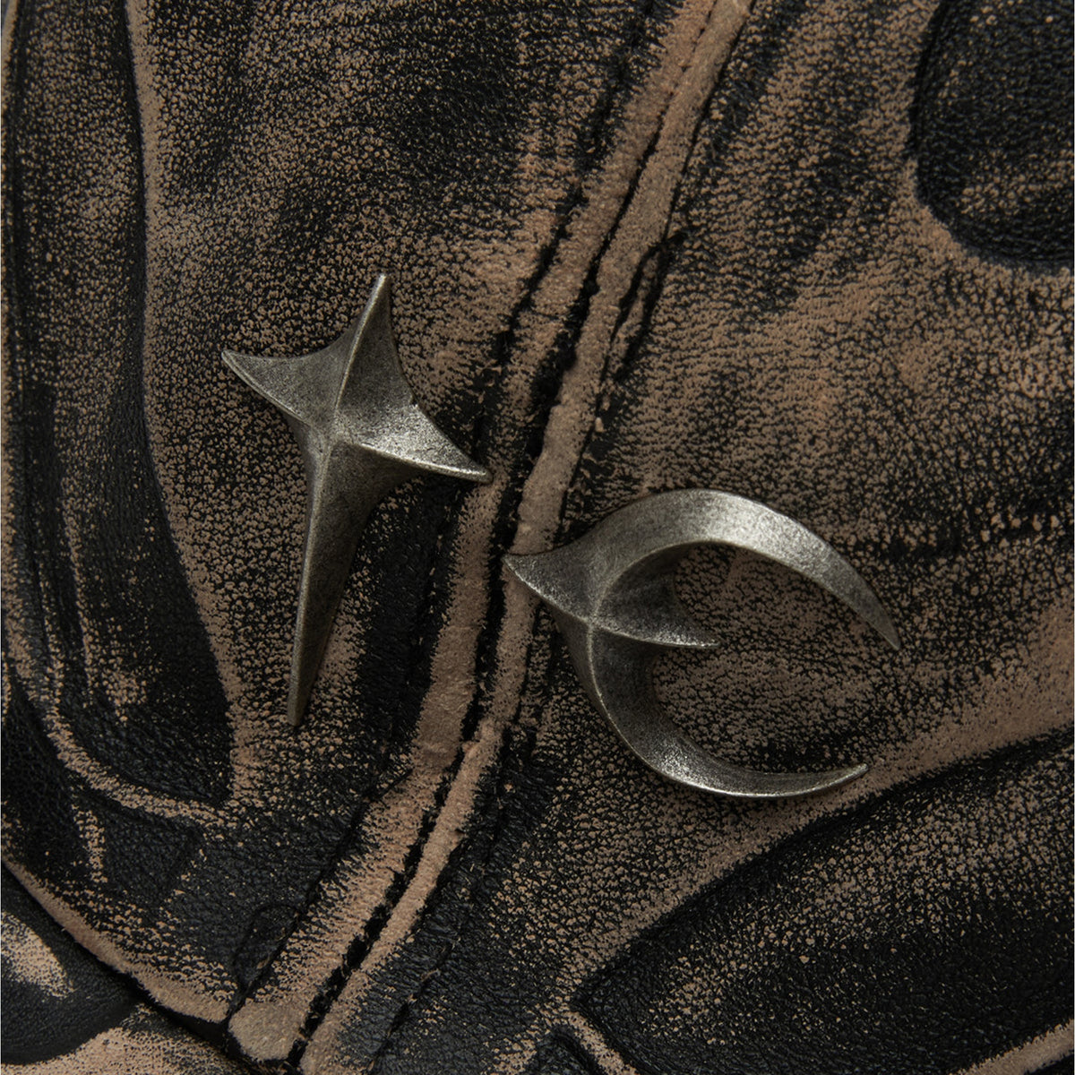 Thug Club TC Leather Chopper Cap in black, close-up detail, view 5 of 5