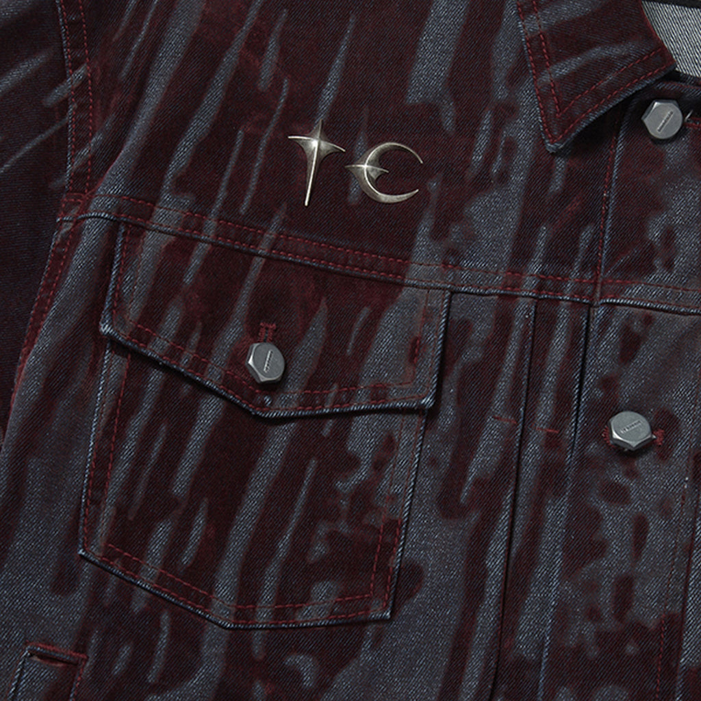 Thug Club Blood Lazered Denim Jacket in red, view 4 of 9