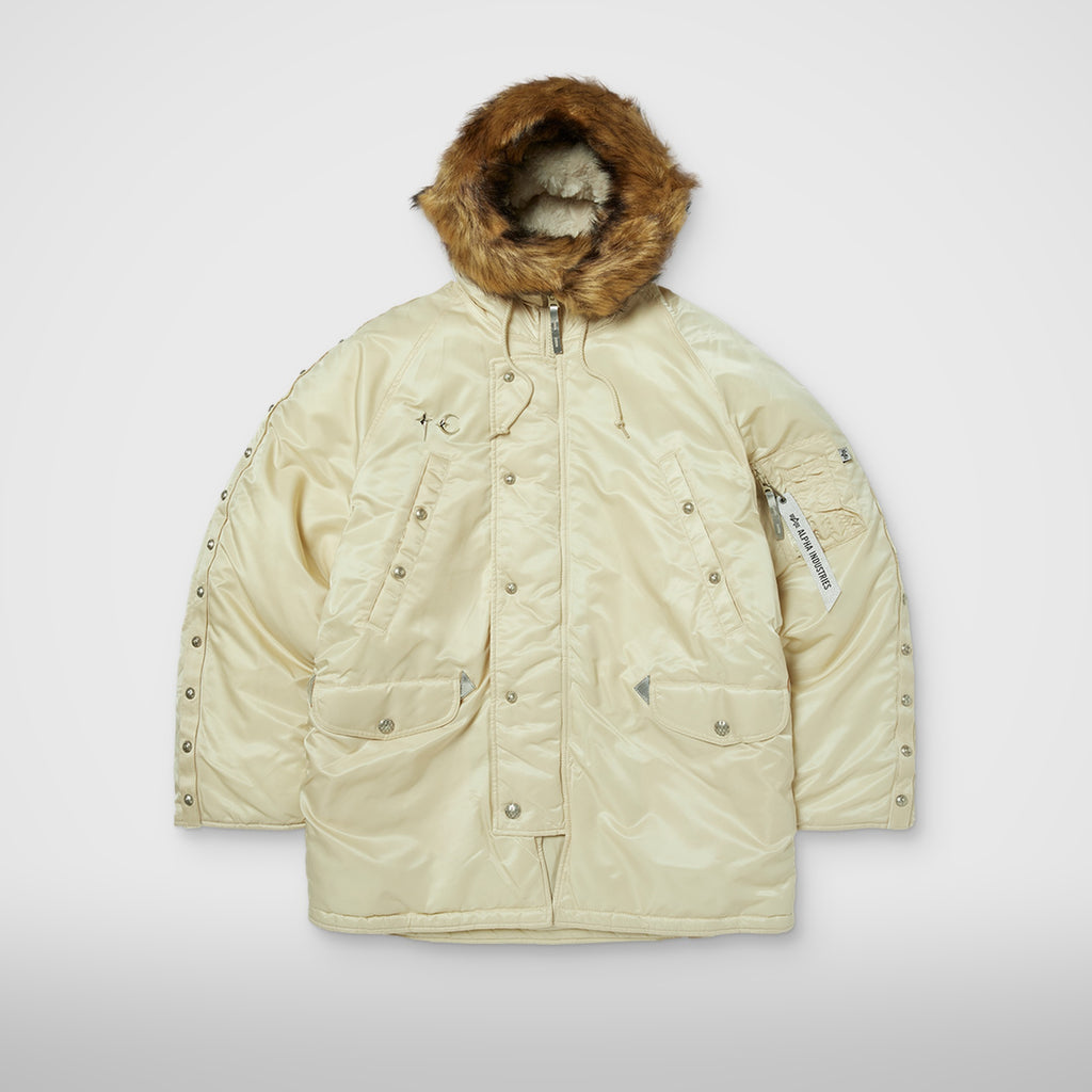 Thug Club X Alpha N-3B Parka in vintage white, front view