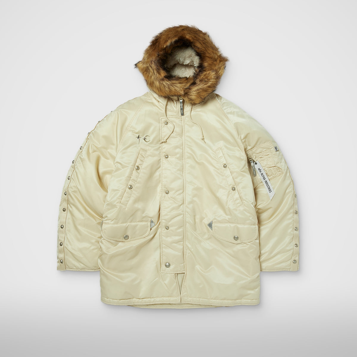 Thug Club X Alpha N-3B Parka in vintage white, front view