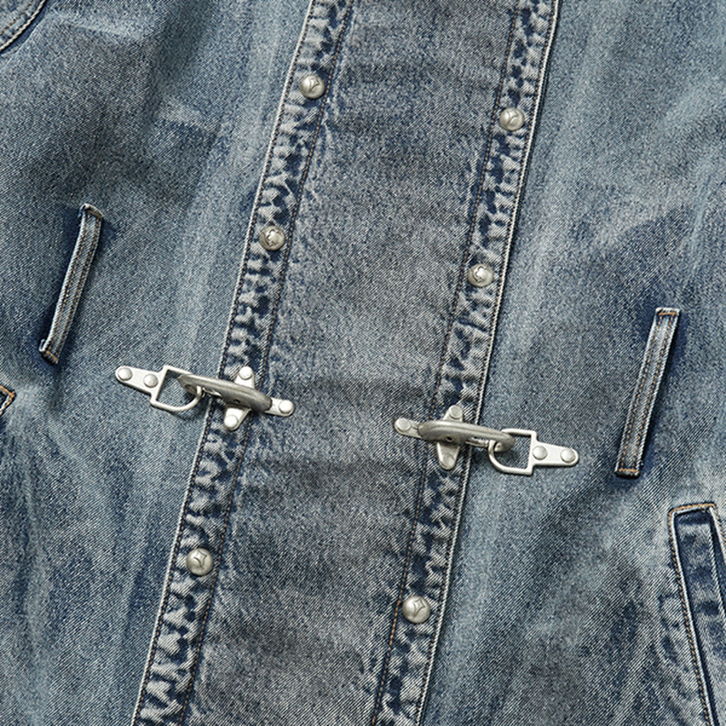Thug Club Bio Soldier Denim Trench Coat in blue, view 5 of 10