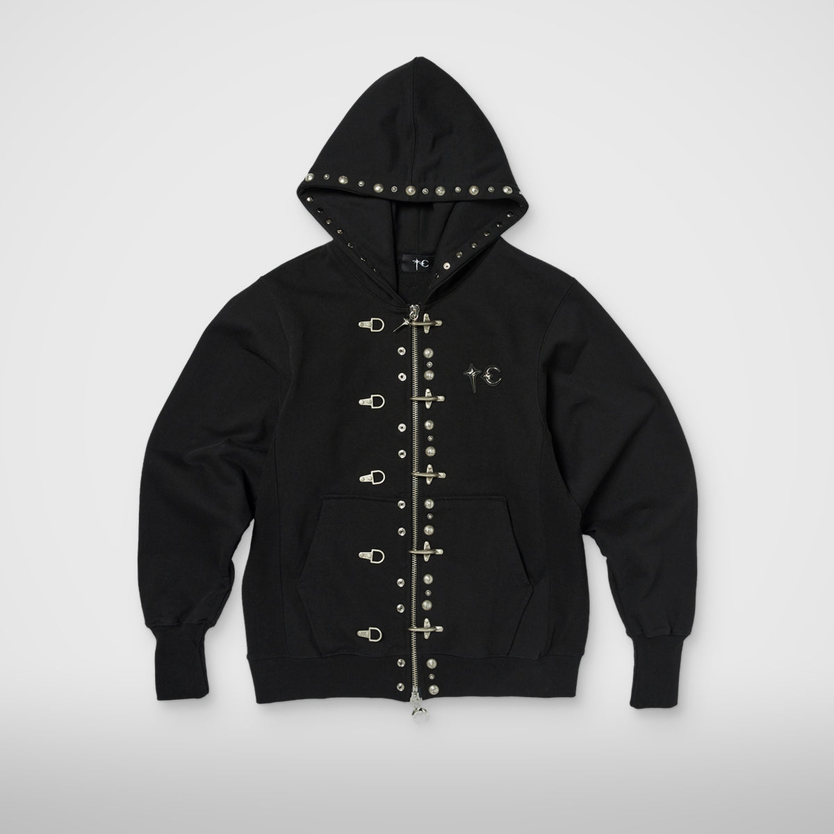 Thug Club TC Studded Line Zip-Up Hoodie in black, front view