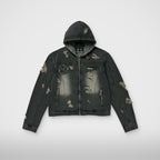 Thug Club Denim Zip-Up Hoodie in black