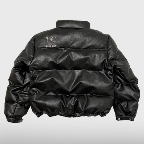TC Leather Puffer Jacket - Black