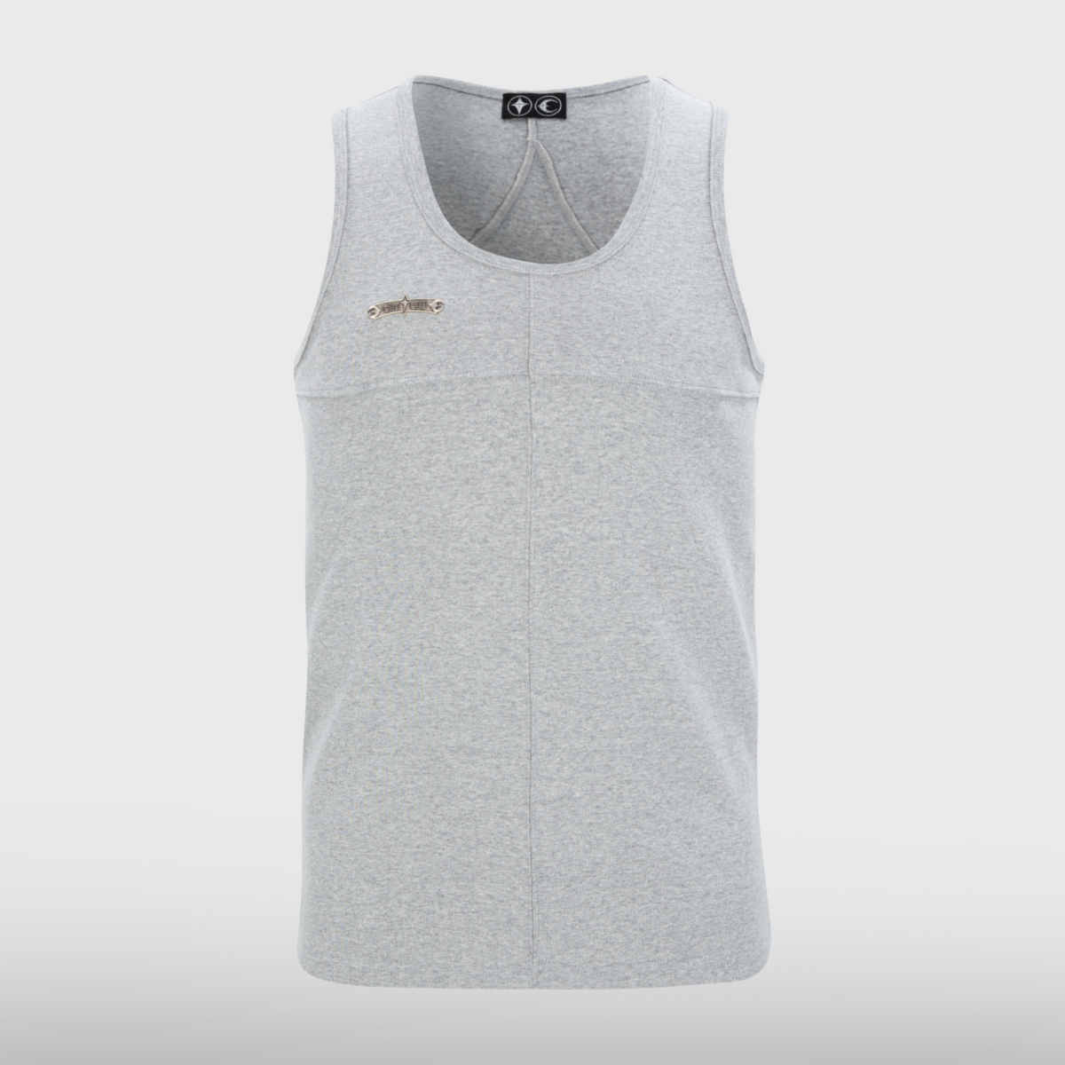 Thug Club Emblem Logo Tank Top in grey, front view with a silver emblem bar on the chest
