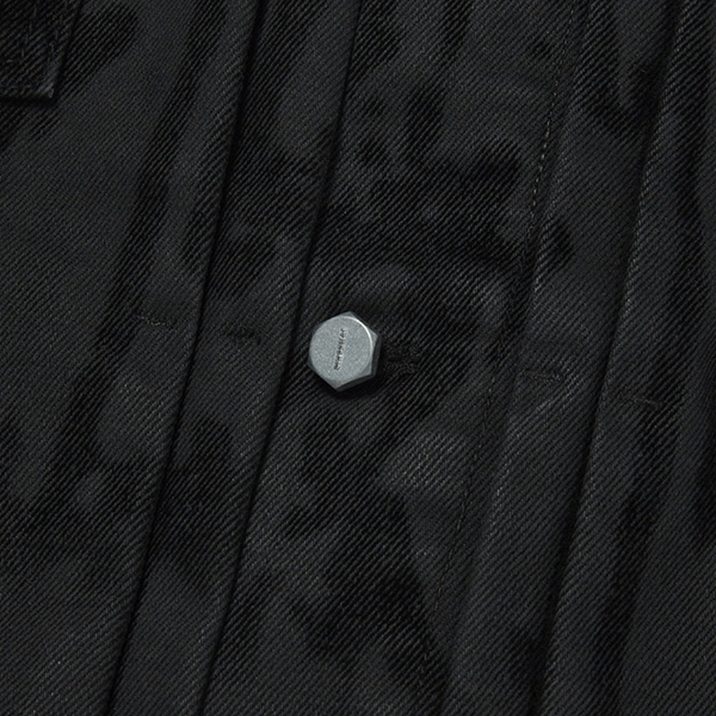 Thug Club Blood Lazered Denim Jacket in black, view 5 of 9