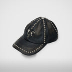 Thug Club Studded Washed Leather Cap in black, view 2 of 3