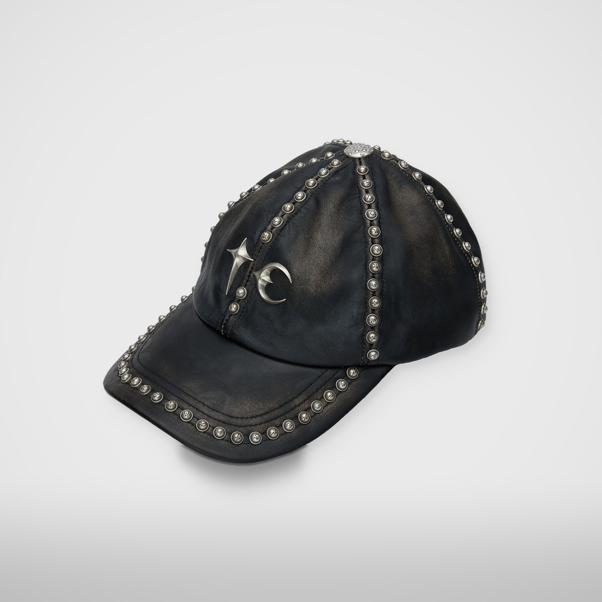 Thug Club Studded Washed Leather Cap in black, view 2 of 3