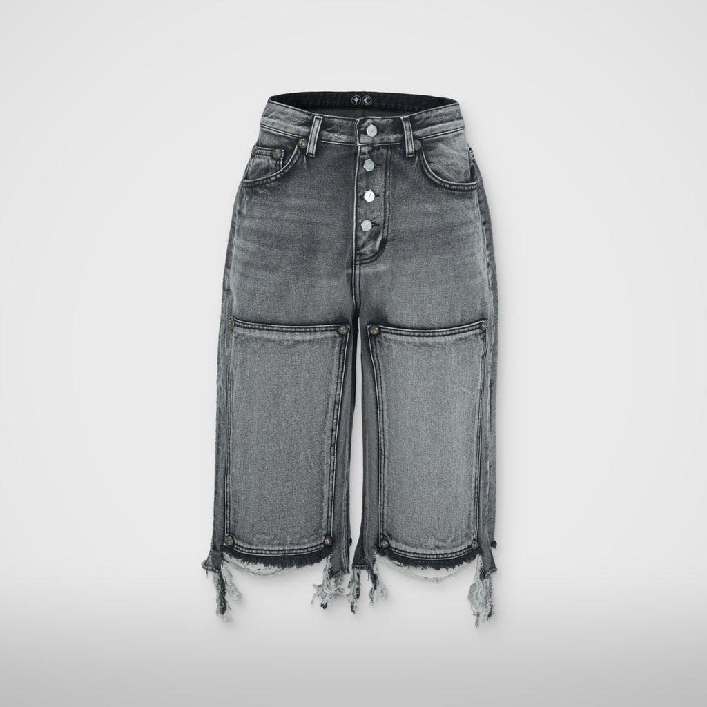 Thug Club Double Knee Denim Shorts in black