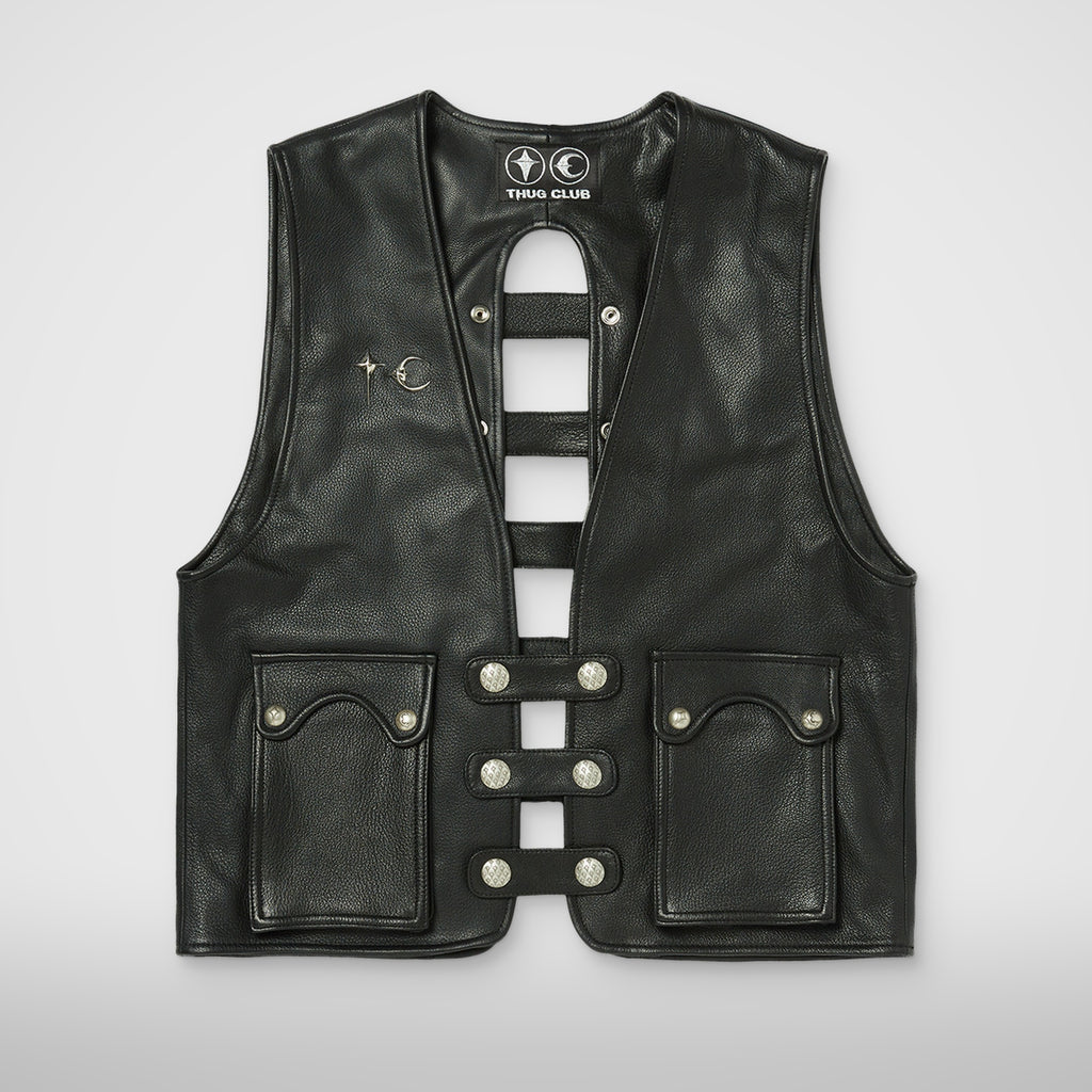 Thug Club Goat Skin Leather Vest in black