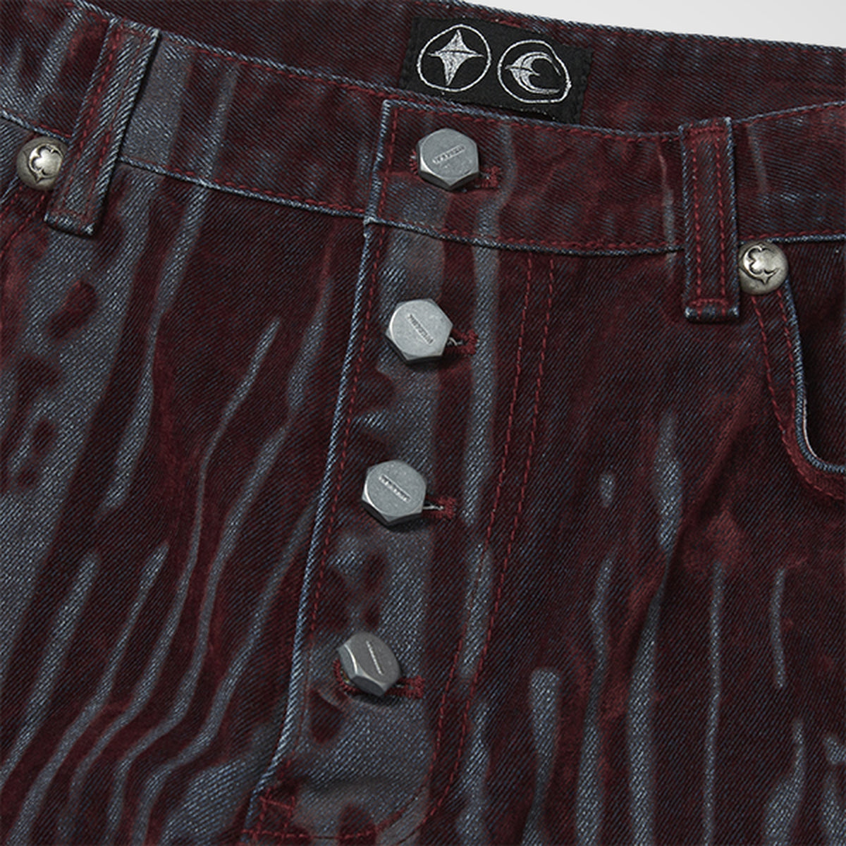 Thug Club Blood Lazered Denim Pants in red, view 4 of 7