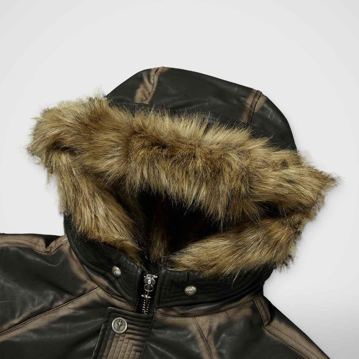 Thug Club Three Riding Skull Fur Hooded Jacket in black, view 3 of 11