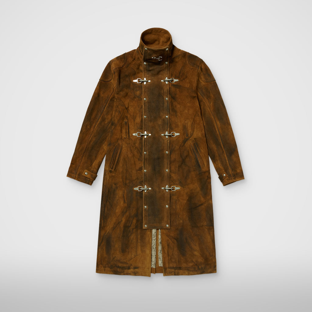 Thug Club Bio Soldier Leather Trench Coat in camel