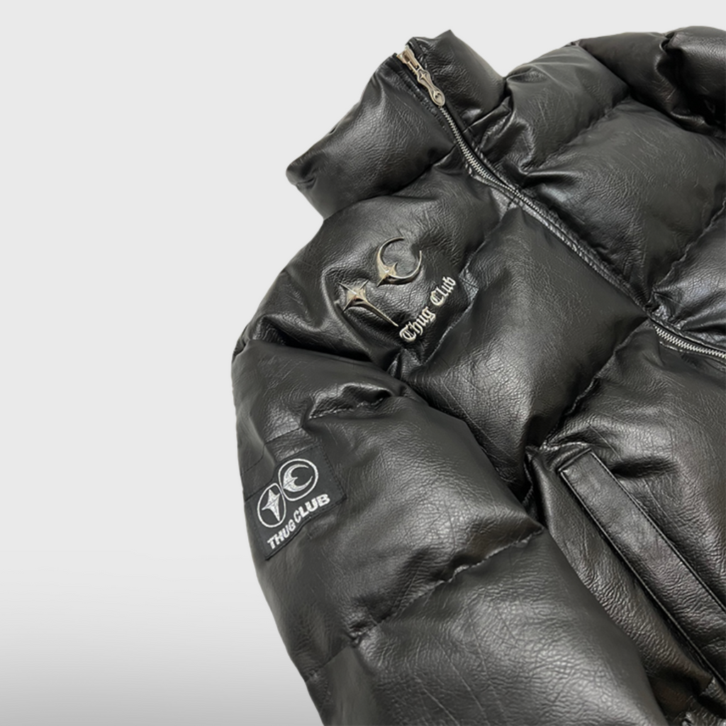 TC Leather Puffer Jacket - Black