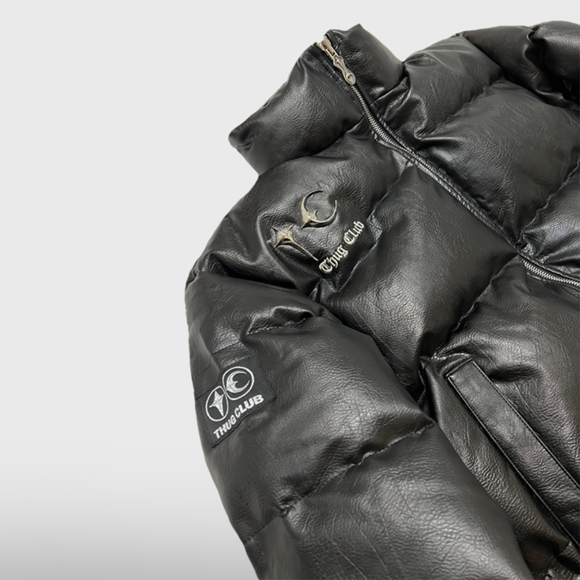 TC Leather Puffer Jacket - Black