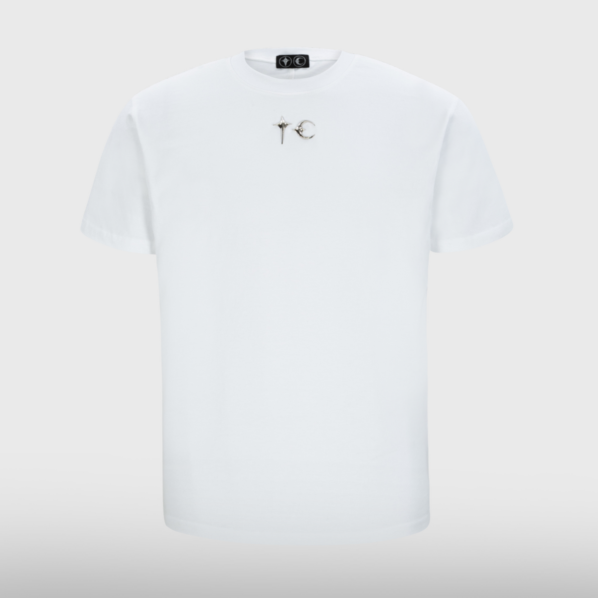 Thug Club TC Slim T-Shirt in white, front view with a silver TC emblem at the chest