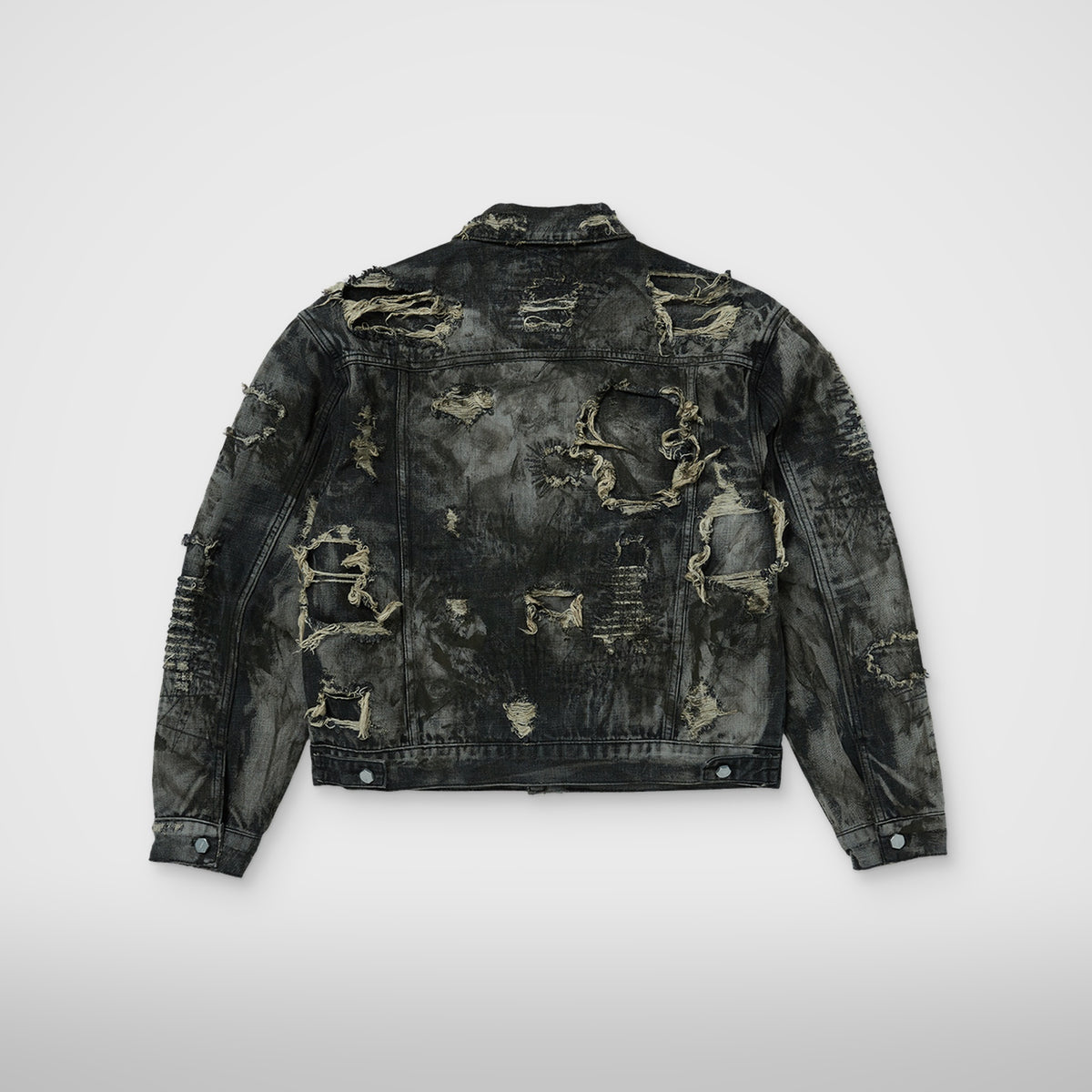 Thug Club Hard-Washed Damaged Denim Jacket in black, view 2 of 2