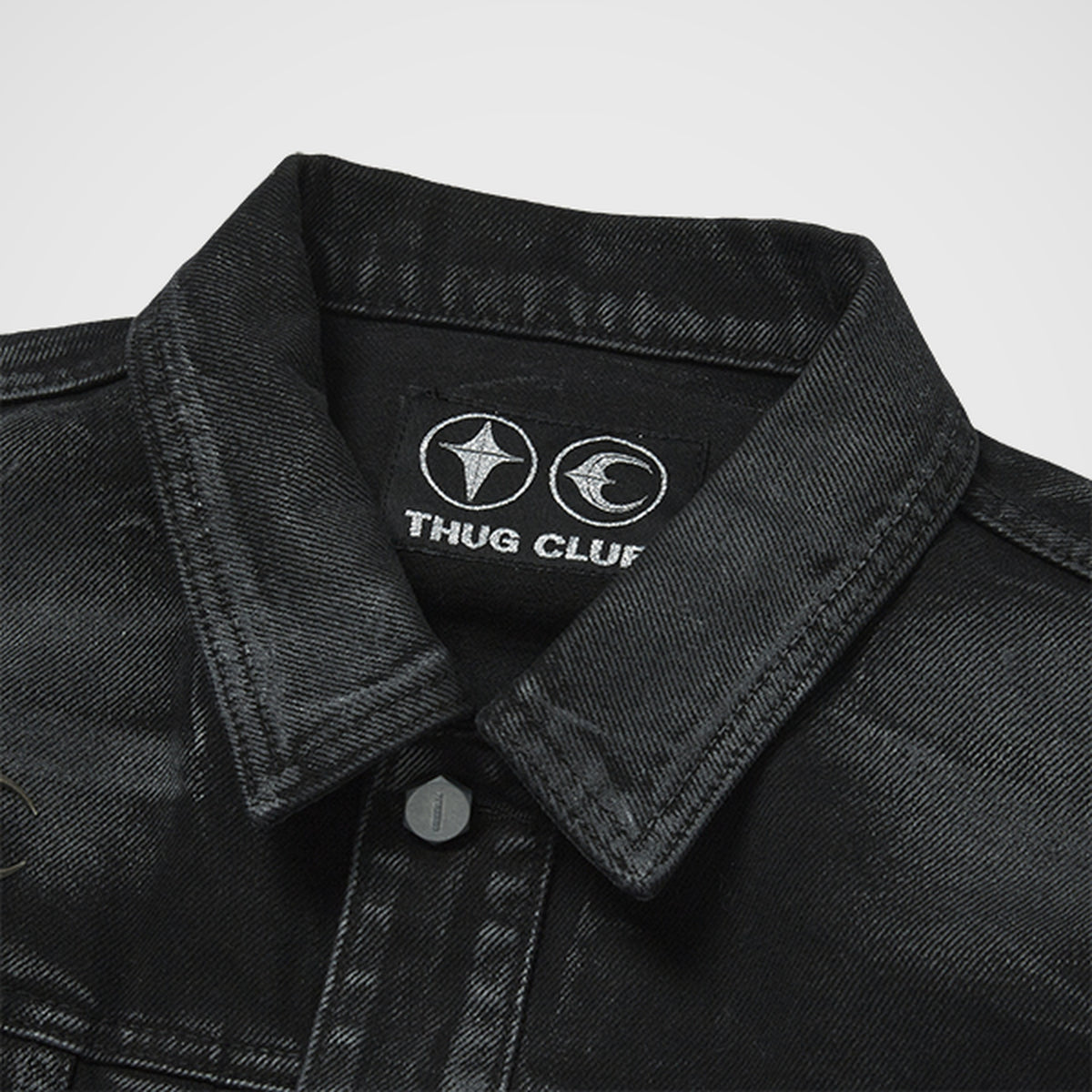 Thug Club Leave A Trace Denim Jacket in black, view 3 of 9