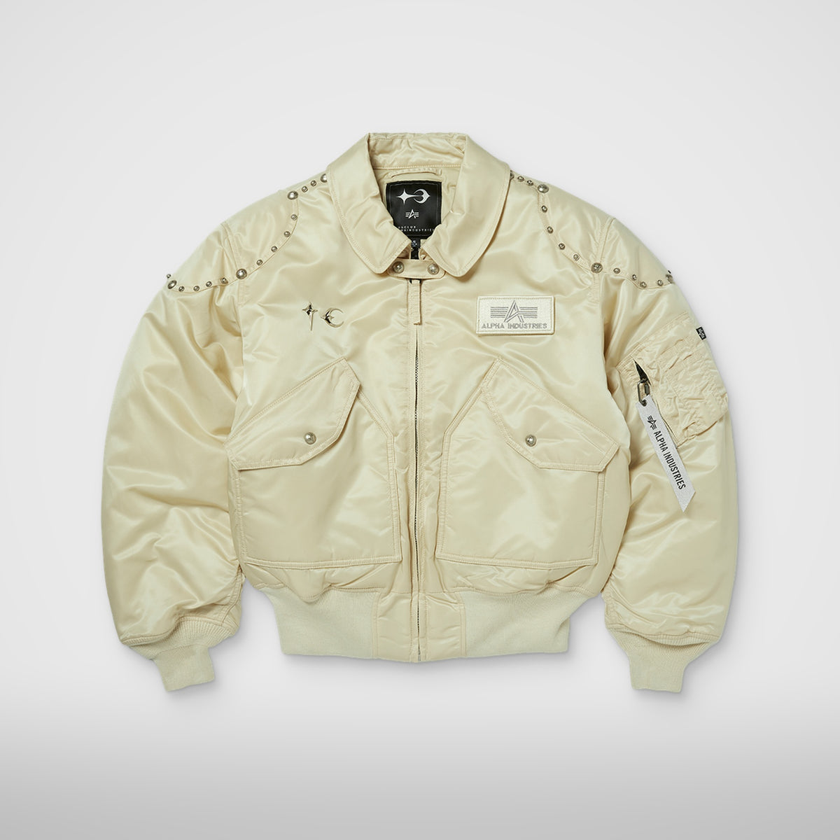 Thug Club X Alpha CWU 45/P Rivet Button Version in vintage white, front view