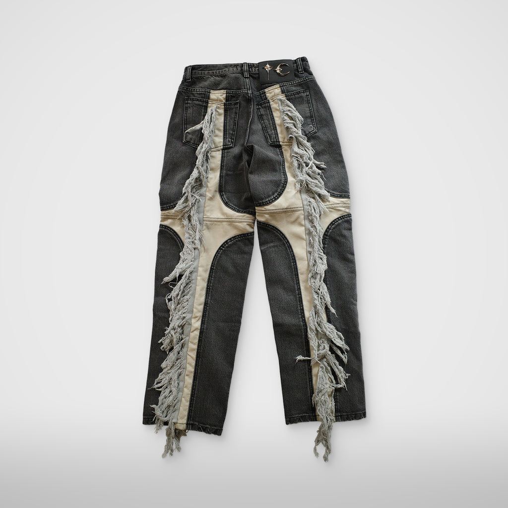 Thug Club Mohican Leather Denim Pants in blk/wht, view 2 of 5
