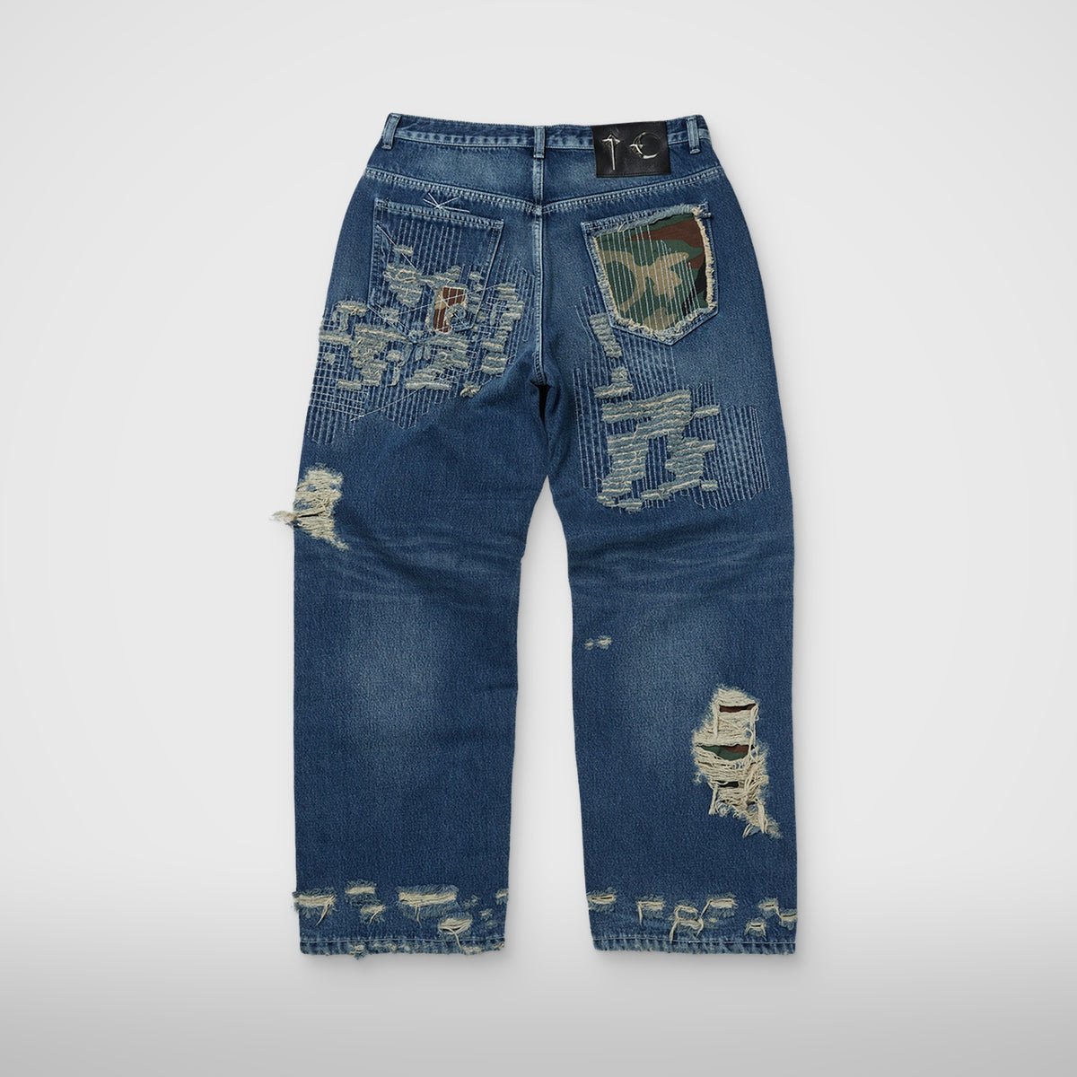 Thug Club Vintage-Stitched Camo Denim Pants in blue, view 2 of 2