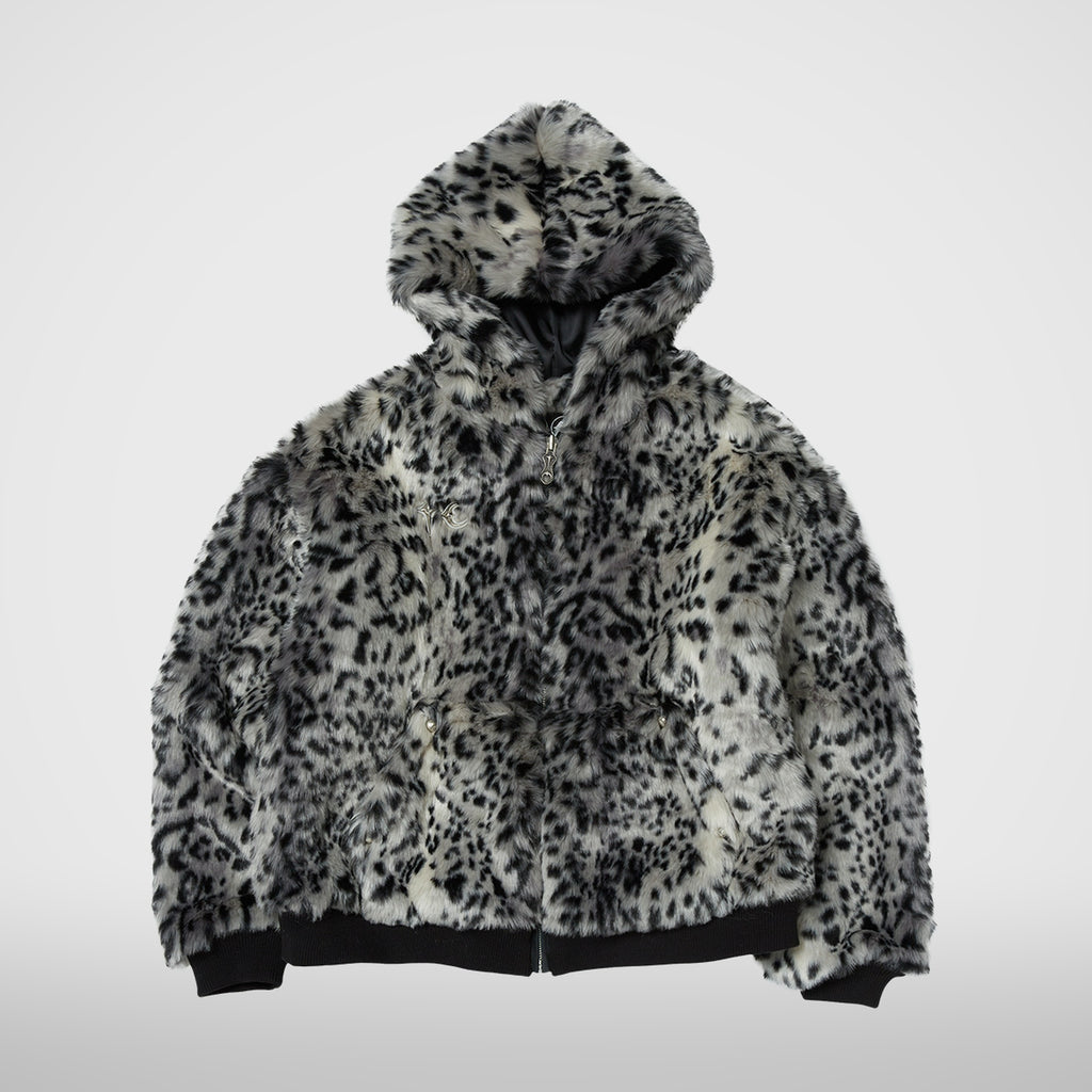 Thug Club Leopard Fur Jacket in white/black