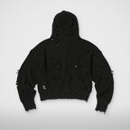 Thug Club TC Destroyed Knit Zip-Up Hoodie in black, view 2 of 2
